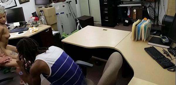  Tattooed skank fucked in office for cash